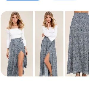 Beautiful Tempest Navy Blue Print Wrap Maxi Skirt